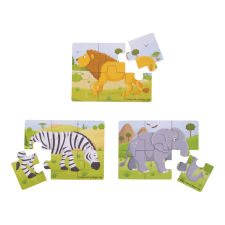 Bigjigs puzzle 3 az 1-ben készlet Szafari állatok 3x6 db puzzle, kirakós