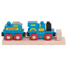 Bigjigs Rail fa kék vonat és vagon + 2 sínnel kreatív és készségfejlesztő