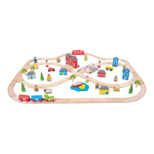Bigjigs Rail fa vonatkészlet város és falu 91 darab kisvasút