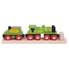 Bigjigs Rail fa zöld mozdony vagonnal + 3 sín kreatív és készségfejlesztő