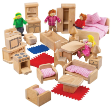 Bigjigs Toys fa babaház bútor és családi bábukészlet játékbaba felszerelés
