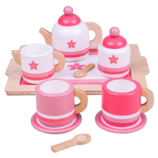  Bigjigs Toys fából készült rózsaszín teáskészlet konyhakészlet