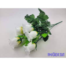  Bimbós rózsa 5 ágú selyem csokor 43 cm - Fehér dekorációs kellék
