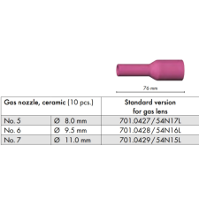 Binzel Kerámia BINZEL ABITIG 17/18/26 GR7/76 gázlencsés hegesztés