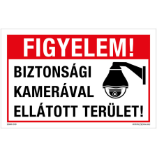 Biztonsági kamerával ellátott terület! Öntapadós matrica 160x100 mm információs tábla, állvány