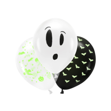  Blacklight balloons 27cm, BOO!, mix (1 pkt / 3 pc.) party kellék