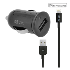 BLAUTEL 4-OK Autós USB töltő (5V / 2400mA) + USB - lightning töltőkábel - Fekete mobiltelefon kellék