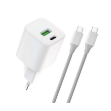 BLAUTEL 4-OK hálózati töltő USB-A + USB-C aljzat (30W, GaN, PD gyorstöltő 3.0 + USB-C kábel) fehér (GAN2UC) mobiltelefon kellék