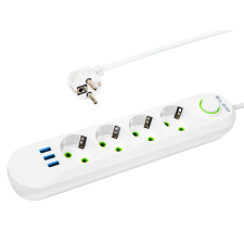 BLOW Hálózati Hosszabbító Kábel - 4 Aljzat + 3xUSB, 2 m, fehér, 2x1mm hosszabbító, elosztó