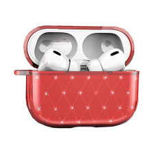  Bluetooth fülhallgató töltőtok tartó, szilikon, ultravékony, Apple AirPods Pro kompatibilis, strasszkővel, piros fülhallgató, fejhallgató tok