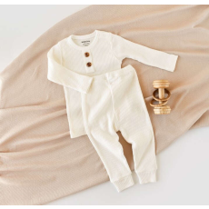 Blúz szett hosszú ujjú és hosszú nadrággal organikus és modális pamutból - Ecru BabyCosy (Méret: 12-18 hónap)