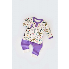  Blúz szett hosszú ujjú, gombos és hosszú nadrággal, 100% organikus pamut, BabyCosy, Lila (Méret: 18-24 hónapos)
