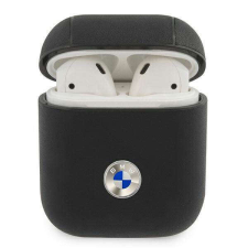 BMW BMA2SSLBK AirPods 1/2 tok fekete Geniune bőr ezüst logó fülhallgató, fejhallgató tok