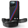 BMW BMHCP16X23PSVTK M Edition Carbon Tricolor Lines &amp; Strap keménytok iPhone 16 Pro Max - fekete