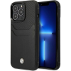 BMW CG MOBILE BMW LEATHER CARD SLOT szilikon telefonvédő (bőr hatású, mikrofiber plüss belső, kártyazseb) FEKETE Apple iPhone 14 Pro Max (BMHCP14X22RSEPK) (BMW383)