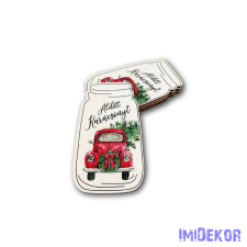  Bödön 5db/csomag 9,3x5,5cm - Piros autó fenyővel dekorációs kellék