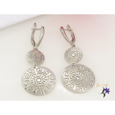  Bogáta gold filled görögmutívummal diszitett lapos csüngős fülbevaló-rodium fülbevaló