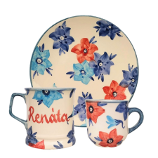 BögeManufaktúra Feliratos neves Kék virágos reggeliző szett bögrék, csészék