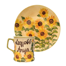 BögeManufaktúra Feliratos neves Napraforgó bögre és reggeliző tányér bögrék, csészék