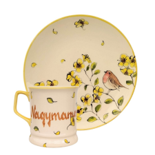 BögeManufaktúra Feliratos neves Tavaszi madárkás bögre és reggeliző tányér bögrék, csészék