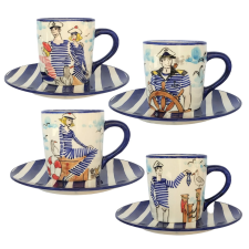 BögeManufaktúra Négyszemélyes matróz reggeliző szett bögrék, csészék