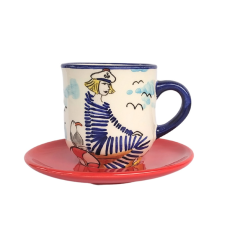 BögeManufaktúra Női matróz kávés bögre kistányérral bögrék, csészék