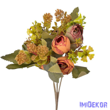  Boglárka 5 ágú selyemvirág csokor 32cm - Barack/Zöld dekorációs kellék