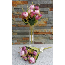  Boglárka aprófejű 5 ágú selyemvirág csokor díszítővel zöldekkel 28 cm Lila-Rózsaszín mix dekoráció