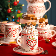 Bögre Manufaktúra Karácsonyi Szívek Kávés Bögre Kistányérral bögrék, csészék
