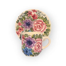 Bögre Manufaktúra Virágos kávés bögre és kistányér FL004 - árvácska bögrék, csészék