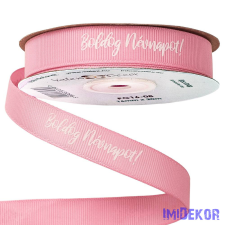  Boldog Névnapot feliratos ripsz szalag 16mm x 20m - Rózsaszín dekorációs kellék