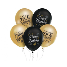 Boldog születésnapot Gold-Black, Arany-Fekete Happy Birthday 60 léggömb, lufi 5 db-os party kellék