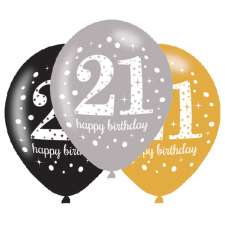 Boldog születésnapot Happy Birthday 21 léggömb, lufi 6 db-os party kellék