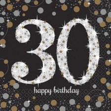 Boldog születésnapot Happy Birthday 30 Gold szalvéta 16 db-os 33x33 cm party kellék