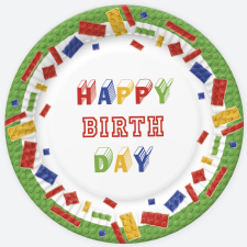 Boldog születésnapot Happy Birthday Building Blocks papírtányér 8 db-os 18 cm party kellék