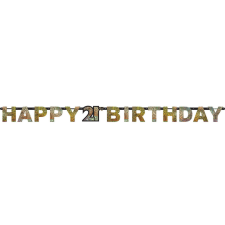 Boldog születésnapot Happy Birthday Gold 21 hologrammos felirat 213 cm party kellék