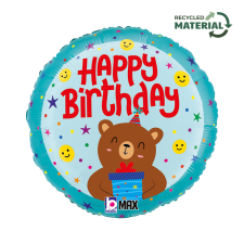 Boldog születésnapot Happy Birthday Smiley Bear fólia lufi 46 cm party kellék