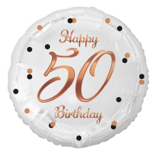 Boldog születésnapot Happy Birthday White-Rose Gold 50 fólia lufi 36 cm party kellék