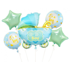 Boldog születésnapot Kék babakocsi Carriage Blue fólia lufi 5 db-os szett party kellék
