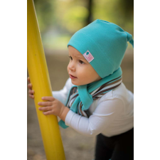  Bolyhos téli csomós sapka, türkizkék, egyszínű babasapka, sál