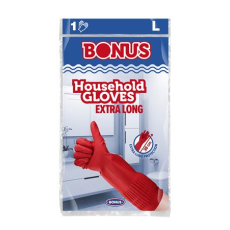 Bonus Gumikesztyű, háztartási, latex, extra hosszú, 38 cm, L méret, BONUS, piros
