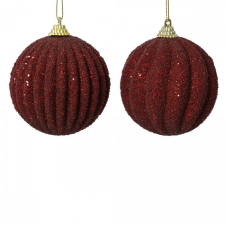  Bordás mintás glitteres gömb bordó 8cm karácsonyfadísz