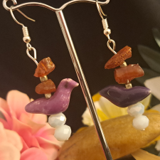  Borostyán és kerámia fülbevaló 5 cm-es fülbevaló