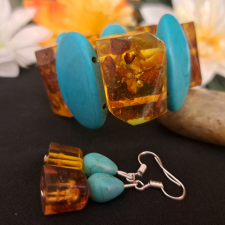  Borostyán és Türkinit szett 4 cm-es ékszer szett