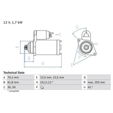 Bosch önindító 0 986 020 260 autóalkatrész