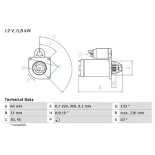 Bosch önindító 0 986 021 590 autóalkatrész