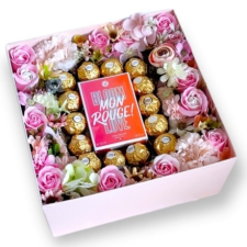Boxenjoy - kocka desszert doboz - szappanrózsa, Ferrero rocher ajándéktárgy