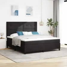  Boxrugós ágy matracmal fejtámlával Fekete 180 x 200 cm szövet ágy és ágykellék