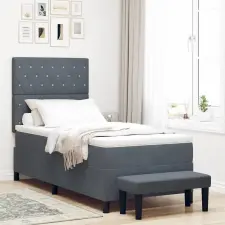  Boxrugós ágy matracmal Sötétszürke 90 x 190 cm Bársony ágy és ágykellék