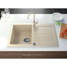 Brado Roxy egymedencés gránit mosogató csepegtető tálcával, automata dugóemelő, szifonnal, bézs, beépíthető mosogatótálca